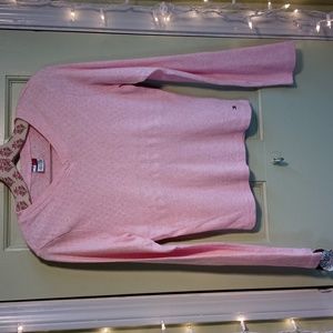 Women's Tommy Hilfiger soft pink long sleeve perforated ribbed cotton tee XL